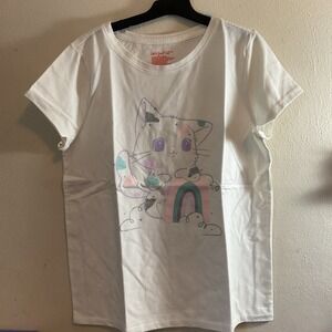 New Cat & Jack Girls Kitten White T-shirt Size Large‎ (10/12) Plus